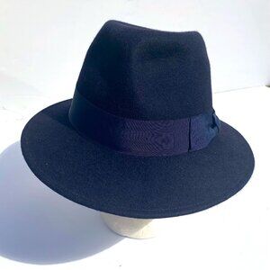 VTG Men’s Makins Felt Fedora Barney’s New York, Navy, Grosgrain Ribbon, Sz Large